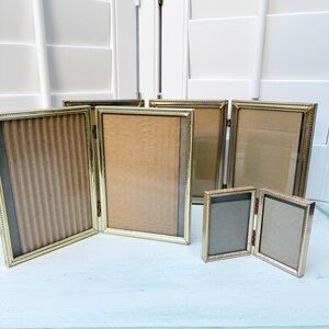 Vintage Frame Picture Photo Ornate Gold Tone Tabletop Tryptich Bifold Set Of 3